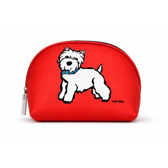 Marc Tetro Handbags - Marc Tetro Red Cosmetic Makeup Pouch Westie Dog Print Neoprene Zip Case NWT